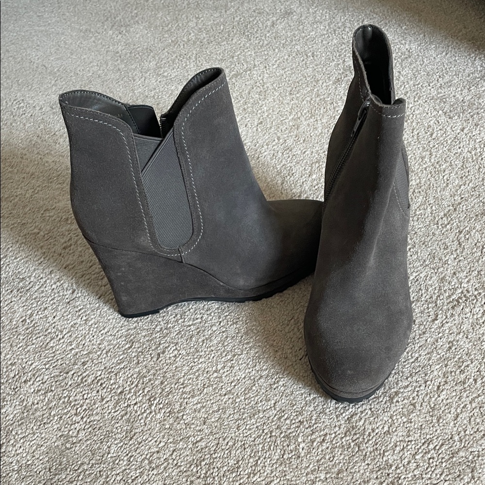 Neiman Marcus Charcoal Wedge Ankle Boots